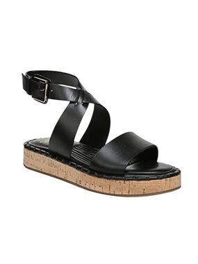 Sarto Black Leather Cork Wedge Sandals Size 7M